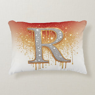 Gold Glitter Anfangsbuchstabe R Monogramm Buchstab Dekokissen
