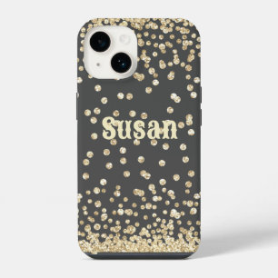 Gold Glitter auf grauem personalisierten Namen iPhone 14 Hülle