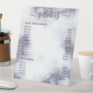 Gold Glitter auf Marmor Salon-Service-Preisliste Sockelschild