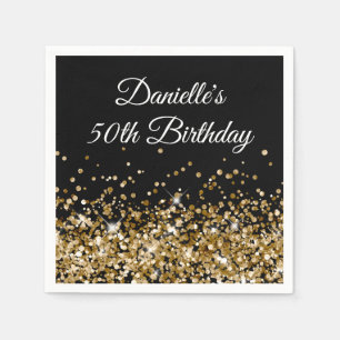 Gold Glitter auf schwarzem 50. Geburtstag Serviette