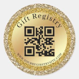 Gold Glitter Baby Shower Geschenkliste QR Code Mod Runder Aufkleber