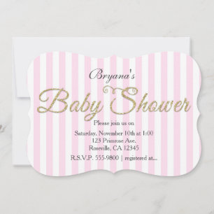 Gold Glitter BABY SHOWER rosa gestreifte Einladung