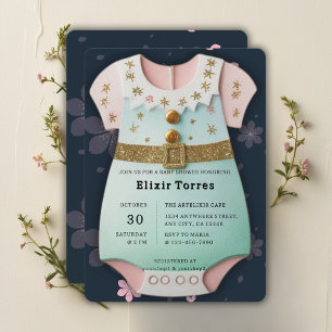 Gold Glitter Babykleidung Florale Babyparty Einladung