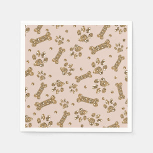 Gold Glitter Beige Rouge Pfoten Knochen Hundewelpe Serviette