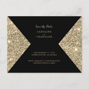 Gold Glitter Bild & Black Glam Save the Date Ankündigungspostkarte