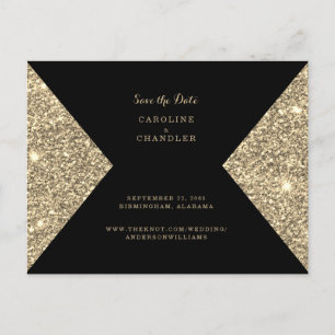 Gold Glitter Bild & Black Glam Save the Date Postkarte