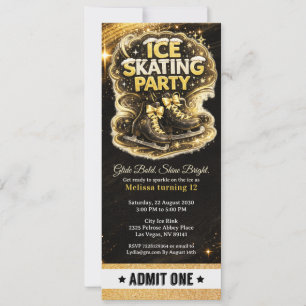 Gold Glitter Black Eislauf Geburtstagsticket Einladung