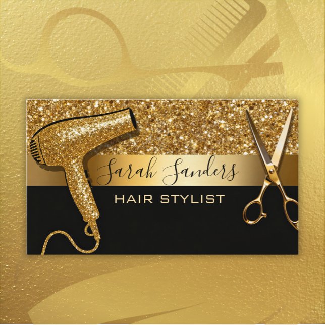 Gold Glitter & Black Glam Hair Stylist  Visitenkarte (Von Creator hochgeladen)