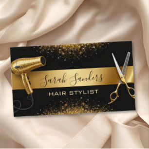 Gold Glitter & Black Glam Hairstylist  Visitenkarte