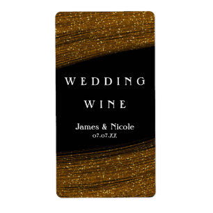 Gold Glitter & Black Sparkle Elegante Wein Etikett