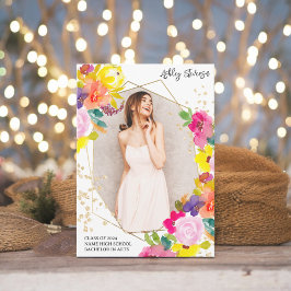 Gold glitter boho bold floral photo graduation ankündigung