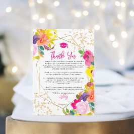 Gold glitter boho bold floral photo graduation dankeskarte