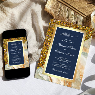 Gold Glitter Braun Marmor Navy Blau Muslimische Ho Einladung