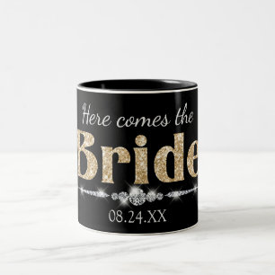 Gold Glitter Braut und Diamanten auf Schwarz Zweifarbige Tasse