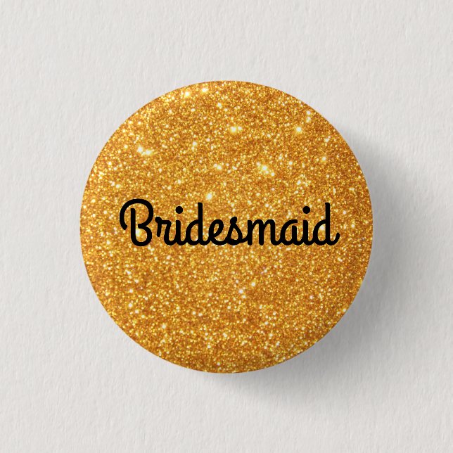 Gold Glitter Brautjungfer Button (Vorderseite)