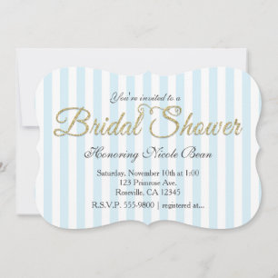 Gold Glitter BRAUTPARTY Streifen Blau Einladungen