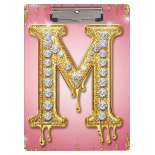 Gold Glitter-Buchstabe M mit Diamanten Klemmbrett