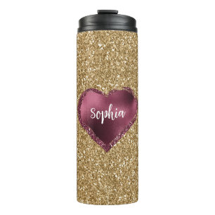 Gold Glitter Burgunderrot Herz Liebe Thermosbecher