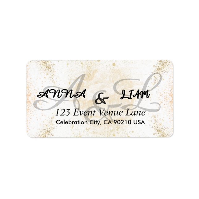Gold Glitter Calligraphy Wedding Return Adressaufkleber (Vorne)