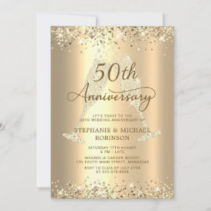 Gold Glitter Champagne 50. Hochzeitstag Einladung