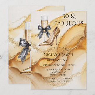 Gold Glitter Champagner 50 & Fabulous Geburtstag Einladung