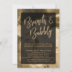 Gold Glitter Champagner Brunch & Bubbly Handschrif Einladung