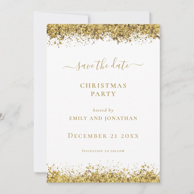 Gold Glitter Christmas Party Save the Date card Einladung (Vorderseite)