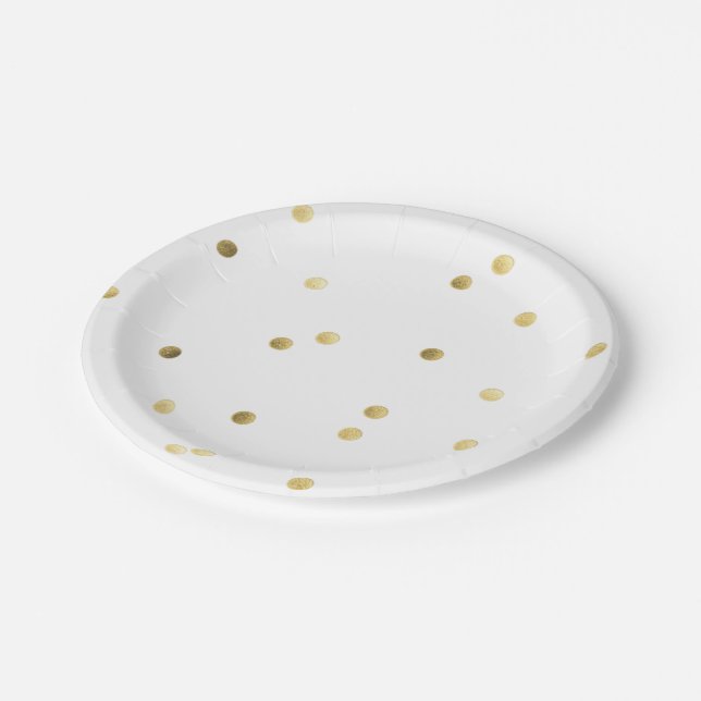 Gold Glitter Confetti Dot Polka Nail Paper Plates Pappteller (Schrägansicht)