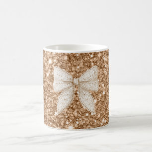 Gold Glitter Creme Falsche Spitze Schleife Kaffeetasse