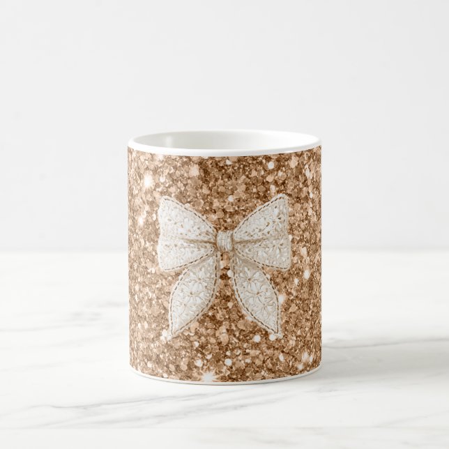Gold Glitter Creme Falsche Spitze Schleife Kaffeetasse (Mittel)