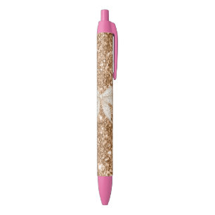Gold Glitter Creme Falsche Spitze Schleife Kugelschreiber