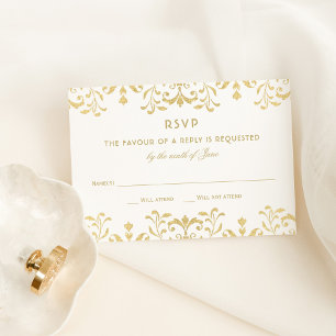 Gold Glitter Damast-Rahmen RSVP Karte