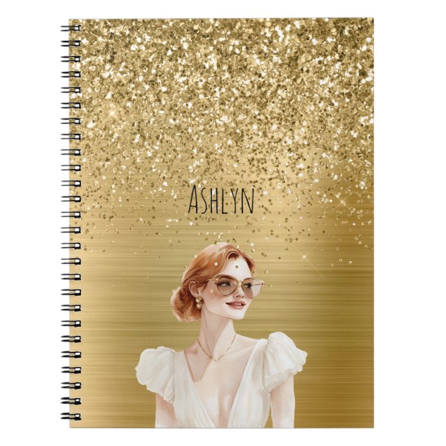 Gold Glitter Dame rote Haare Notizblock (Vorderseite)