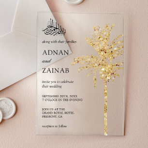 Gold Glitter Dattelpalme muslimische Hochzeit Acryleinladungen