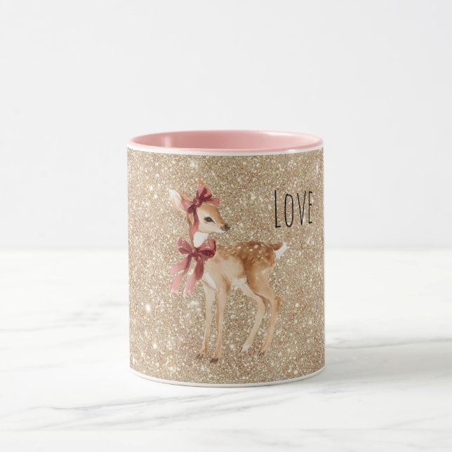Gold Glitter Deer Red Bows Tasse (Zentrum)