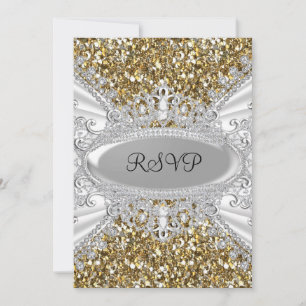 Gold Glitter & Diamant Tiara Sweet 16 RSVP Einladung