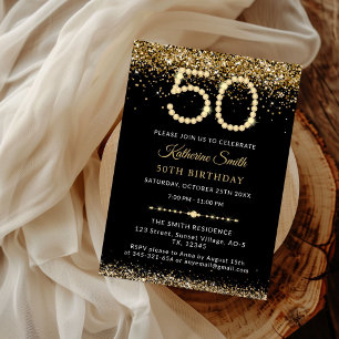 Gold Glitter Diamanten 50. Geburtstagseinladung Einladung