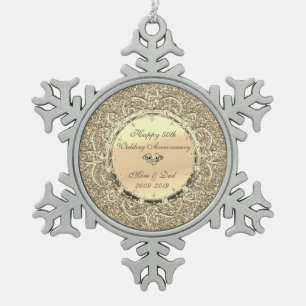 Gold Glitter Diamanten 50. Hochzeitstag Schneeflocken Zinn-Ornament