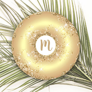 Gold Glitter-Donut-Monogramm-Schrift fett Luxus Runder Pappuntersetzer
