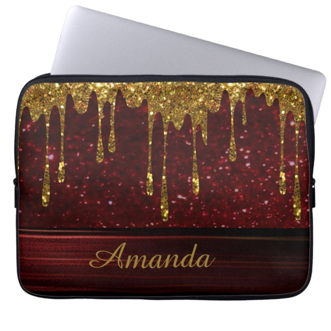 Gold Glitter Drip Red Sparkle Electronics Bag Laptopschutzhülle (Vorderseite)