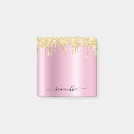 Gold Glitter Drips Pink Shimmer Glam Name Post-it Klebezettel