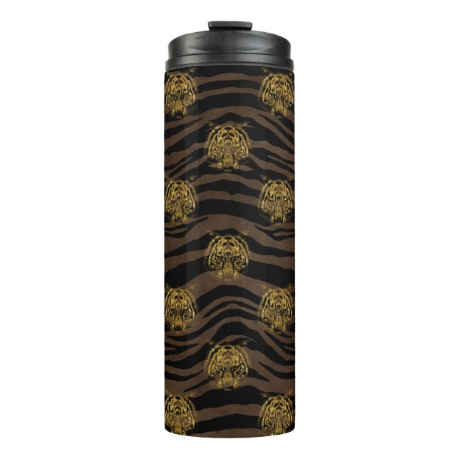Gold Glitter Dschungel Tiger Muster Thermosbecher (Vorderseite)