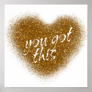 Gold Glitter DU KANNST DAS Glamour Herz Wandbild Poster