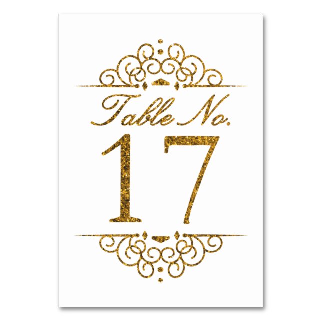 Gold Glitter Effekt Hochzeit Tischnummernkarte (17 Tischnummer (Vorderseite)