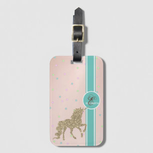 Gold Glitter Einhorn, farbenfrohes Sternen-Monogra Gepäckanhänger