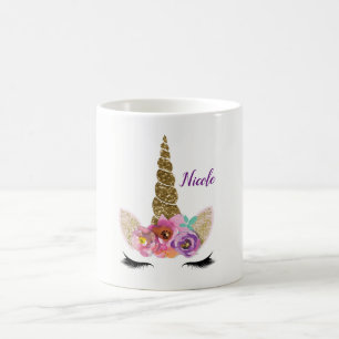 Gold Glitter Einhorn Horn Mädchen Glam Personalisi Tasse