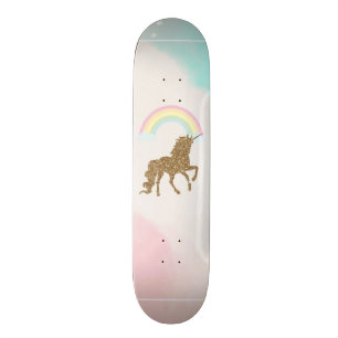 Gold Glitter Einhorn, Regenbogen Skateboard