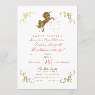Gold Glitter Einhorn Sterne Storybook Ecken Party Einladung