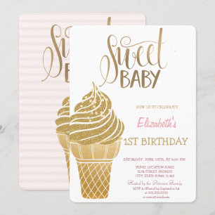 Gold Glitter Eiscreme Gestreifte Geburtstag Einladung