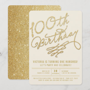 Gold Glitter Erwachsene 100. Geburtstagseinladung Einladung